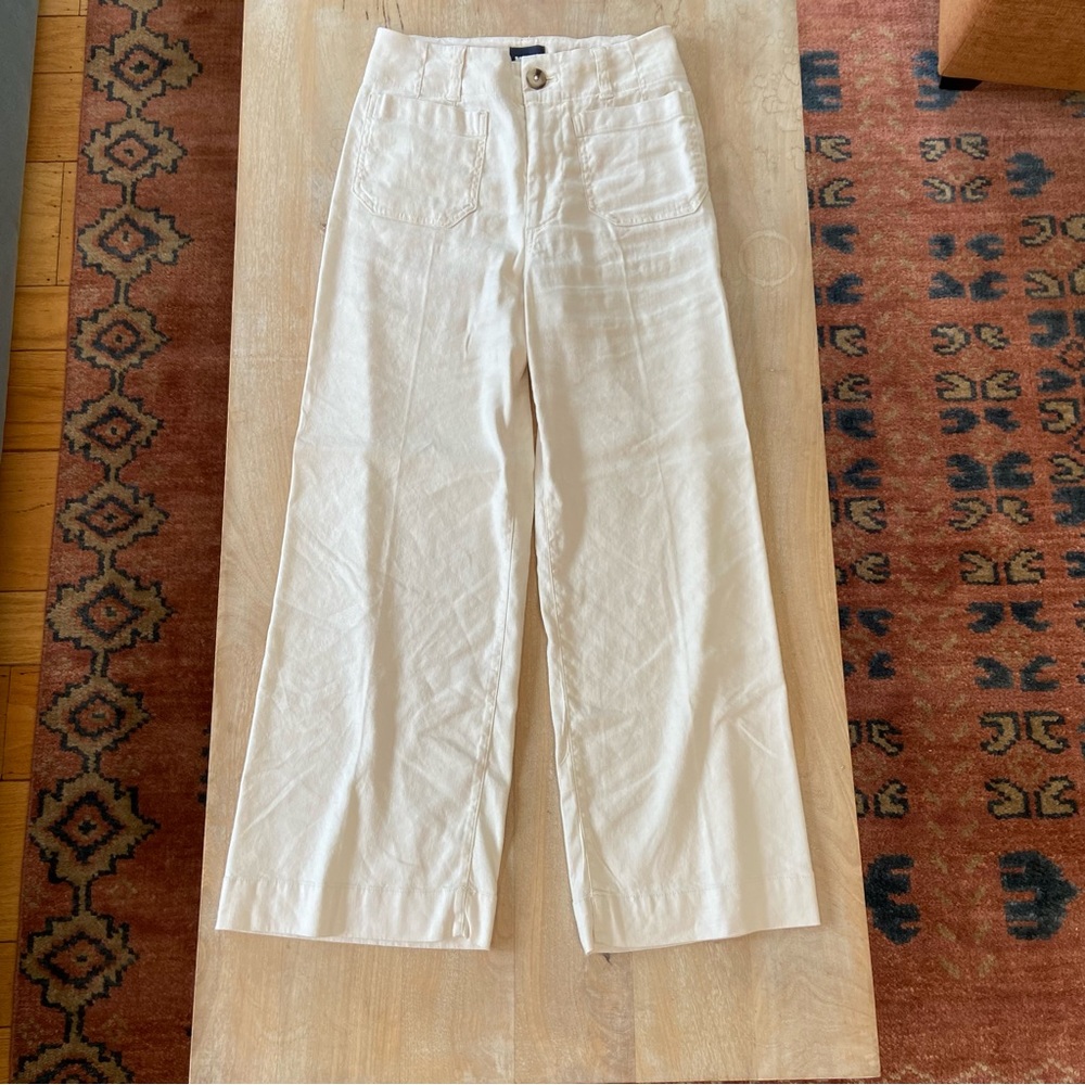 Anthropologie The Colette cropped wide leg linen pants by Maeve size 26 White